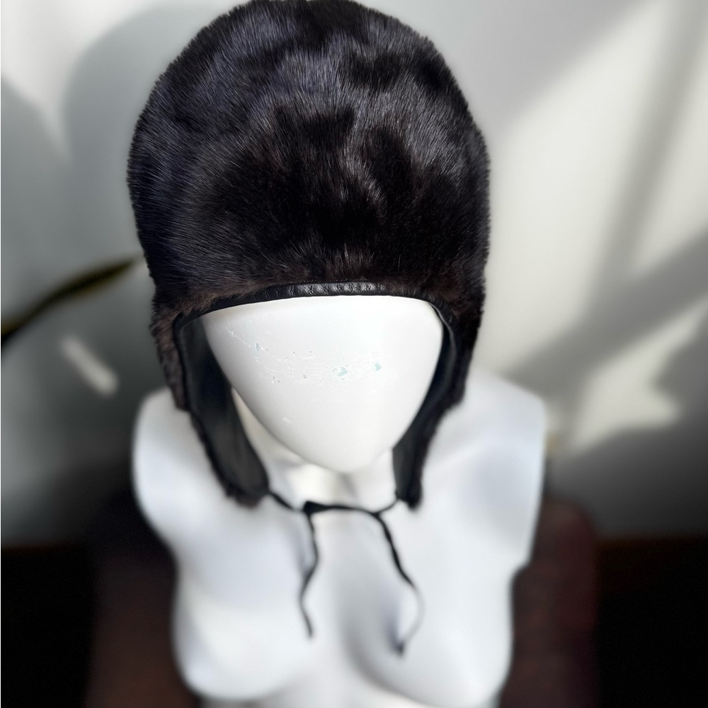 Vintage 1990s Reversible Mink Fur & Leather Aviator Hat